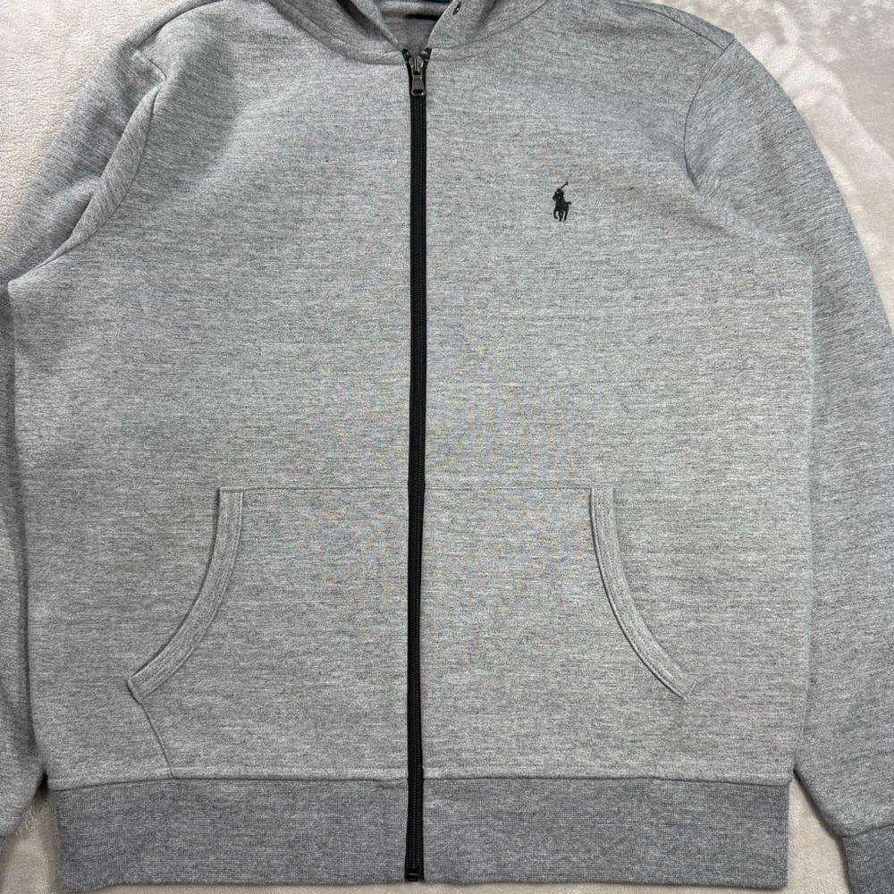 Polo Ralph Lauren Double Knit Zip Up Hoodie Heather Grey Heavyweight Men Sz L - Picture 2 of 11
